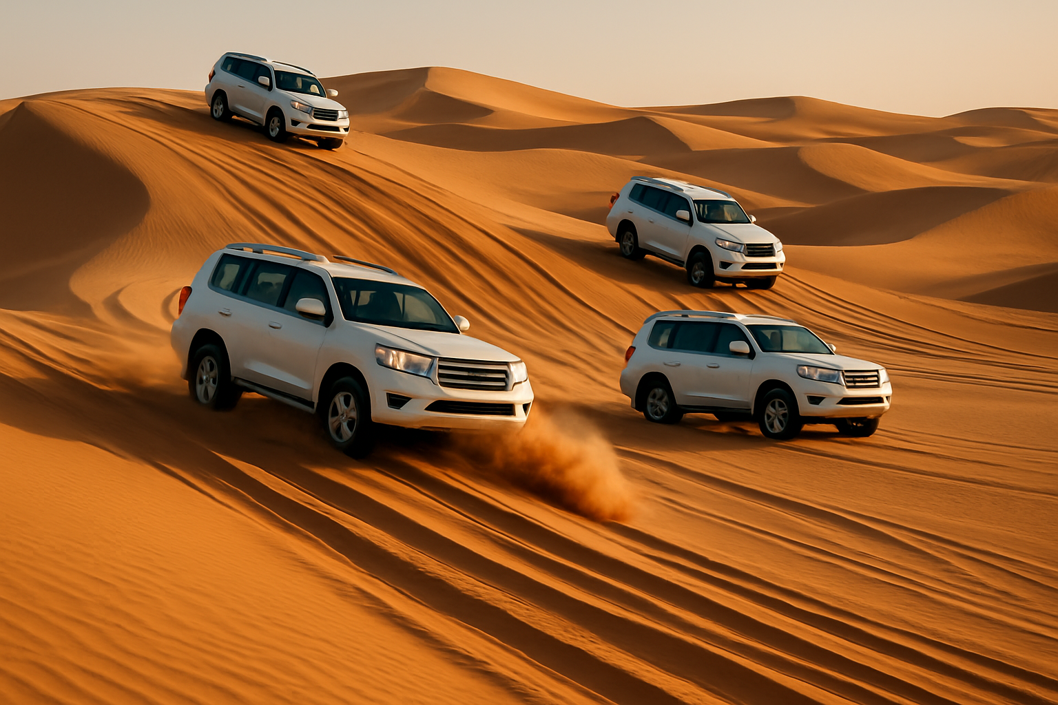 A thrilling desert safari experience with 4x4 vehicles on golden sand dunes