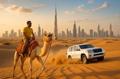 Dubai skyline with iconic landmarks and desert adventure