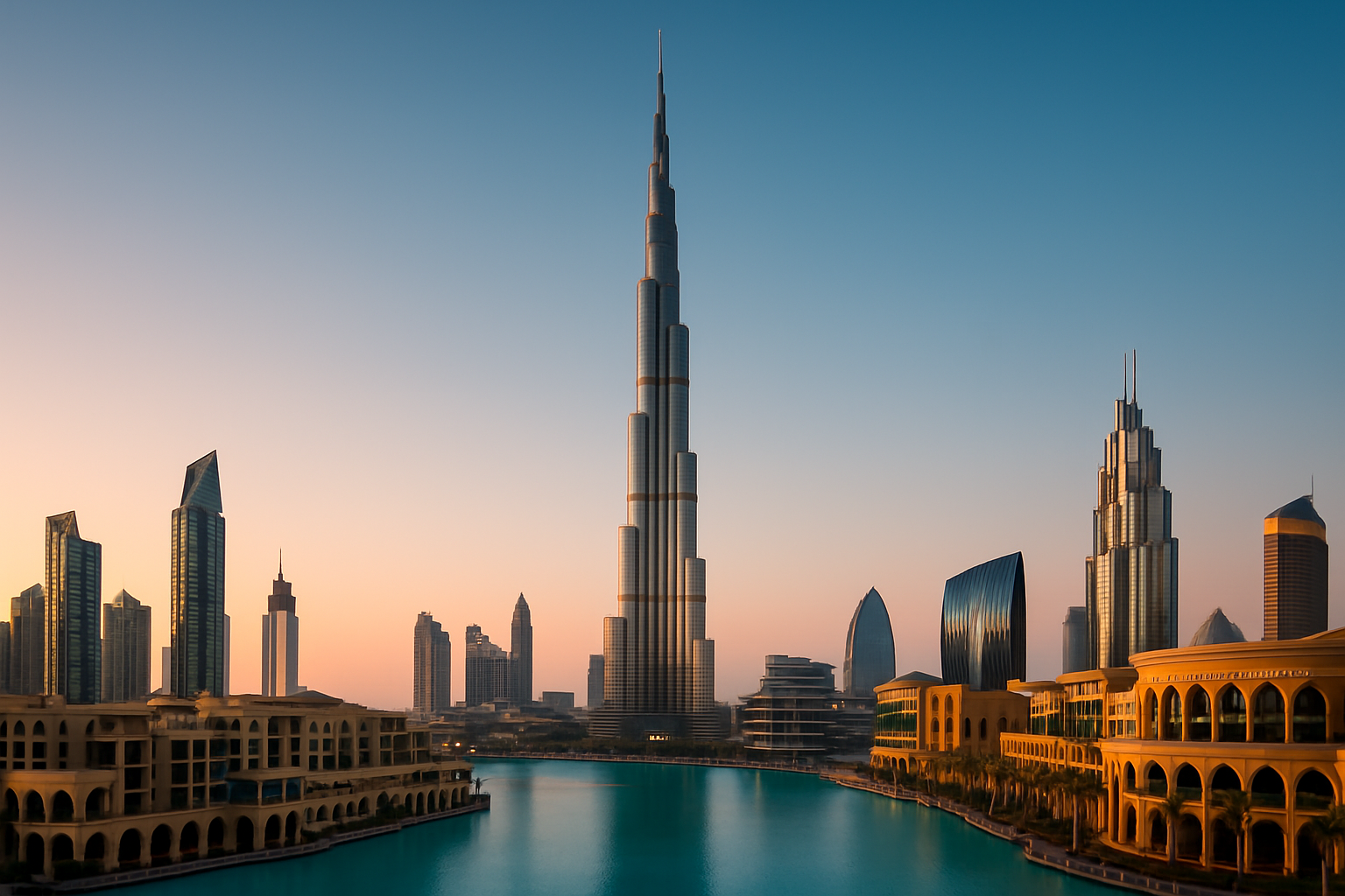 Iconic Dubai skyline with Burj Khalifa and luxury hotels